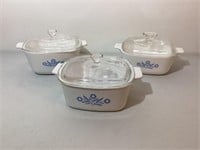 3 Corning Ware Casserole Dishes with Lids