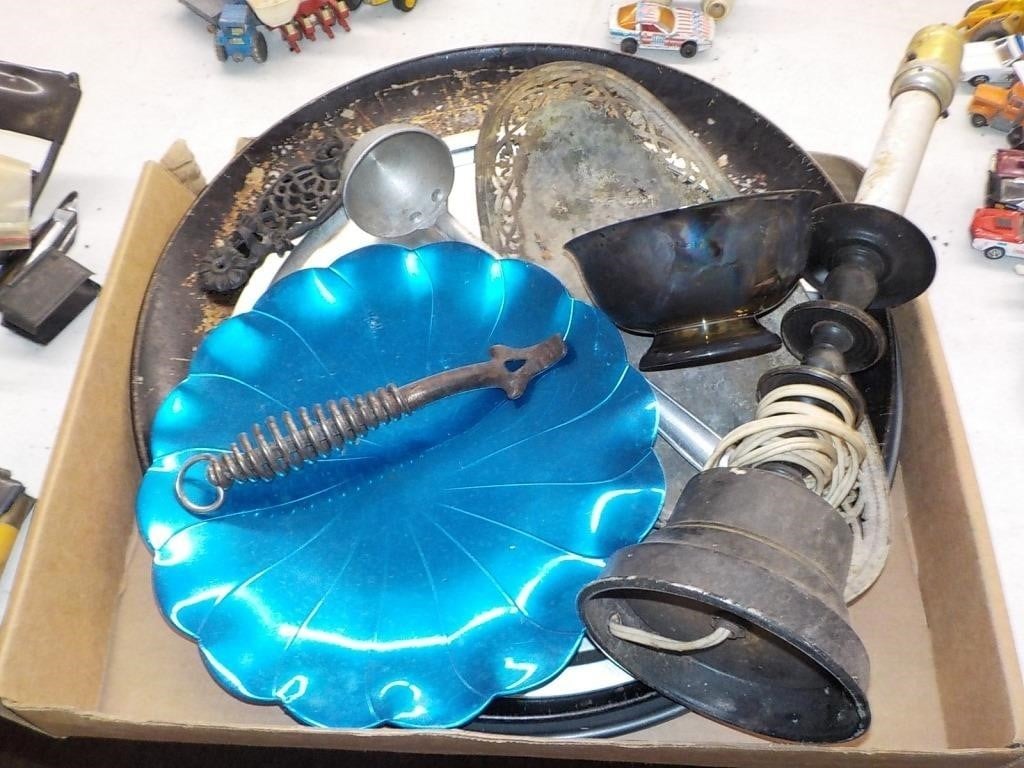 Lamp, metal blue dish and more
