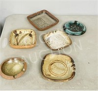 6 Pottery ashtrays - signed, assorted