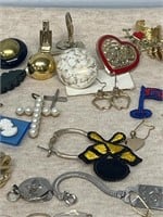 Earrings, both clip and pierced, Tac pins and more