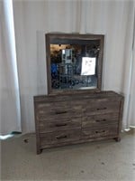 Rustic Dresser with 6 Drawers w/Mirror