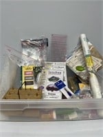 Tote of sewing items, rulers, light and more