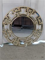 (1)Large Gold Round Mirror w/Greek Key Frame