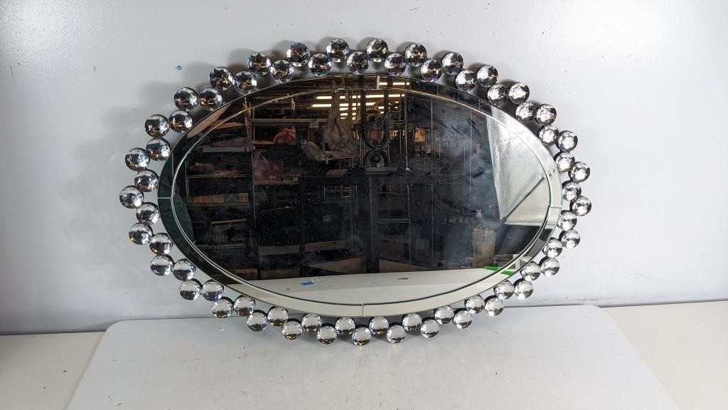 (1) Framed Oval mirror w/ Crystal Baguettes