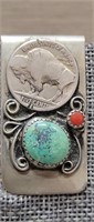 Money Clip w/ Buffalo Nickel Turquoise Coral