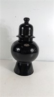(1) Black Ceramic Ginger Jar Vase w/Lid