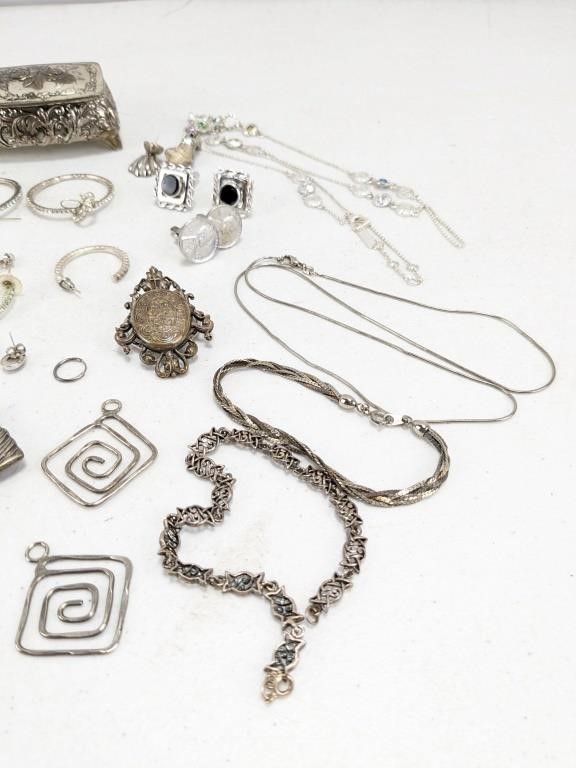 Assorted Silver Jewellery, Jewelry Box, etc.