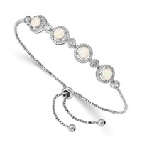 Sterling Silver Created Opal Adjustable Bracelet