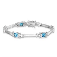 Sterling Silver Swiss Blue Topaz Design Bracelet