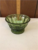 Green Glass Pedestal Bowl 6" Round