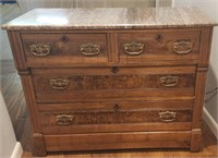 Burl Wood vintage  marble top dresser