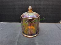 Vintage Carnival Harvest Amber Glass Jar w/Lid