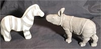 1992 Lenox Rhino and  Stoneware Zebra