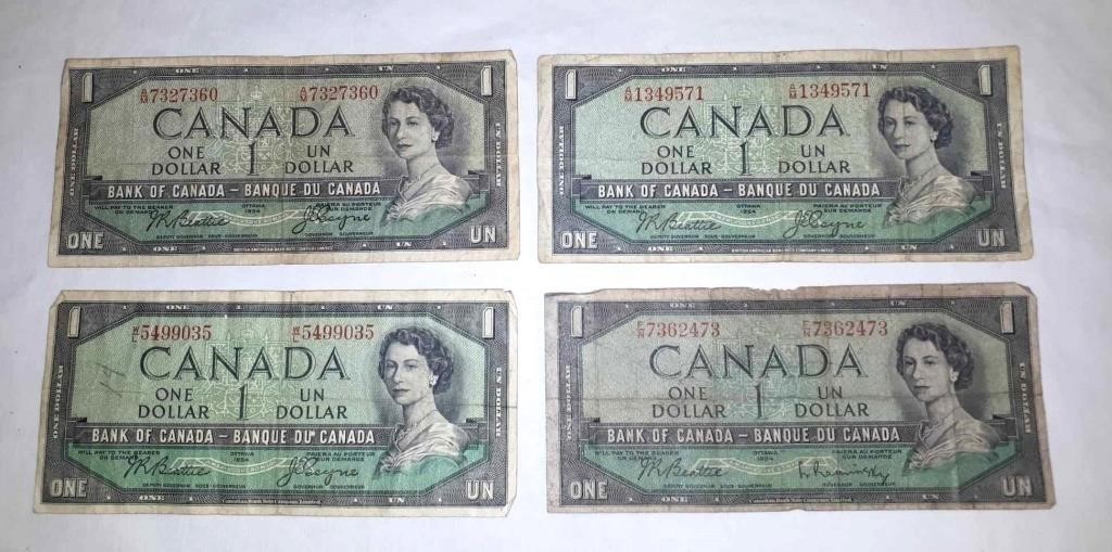 1954 Canadian $1 bills.