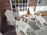 (2) White Wood Adirondack Patio Chair w/ foot rest