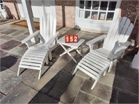 (2) White Wood Adirondack Patio Chair w/ foot rest