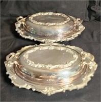 Pair silverplate serving dishes with lid