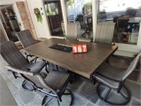 6- Wicker Patio Chairs w/ Fire Pit Style Table