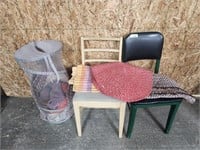 Chairs (2), Clothes Basket with Rugs