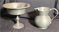 Pewter creamerl and footed bowl