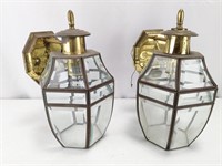 (2) Vintage Metal Wall Sconce Lamp Glass Fixtures