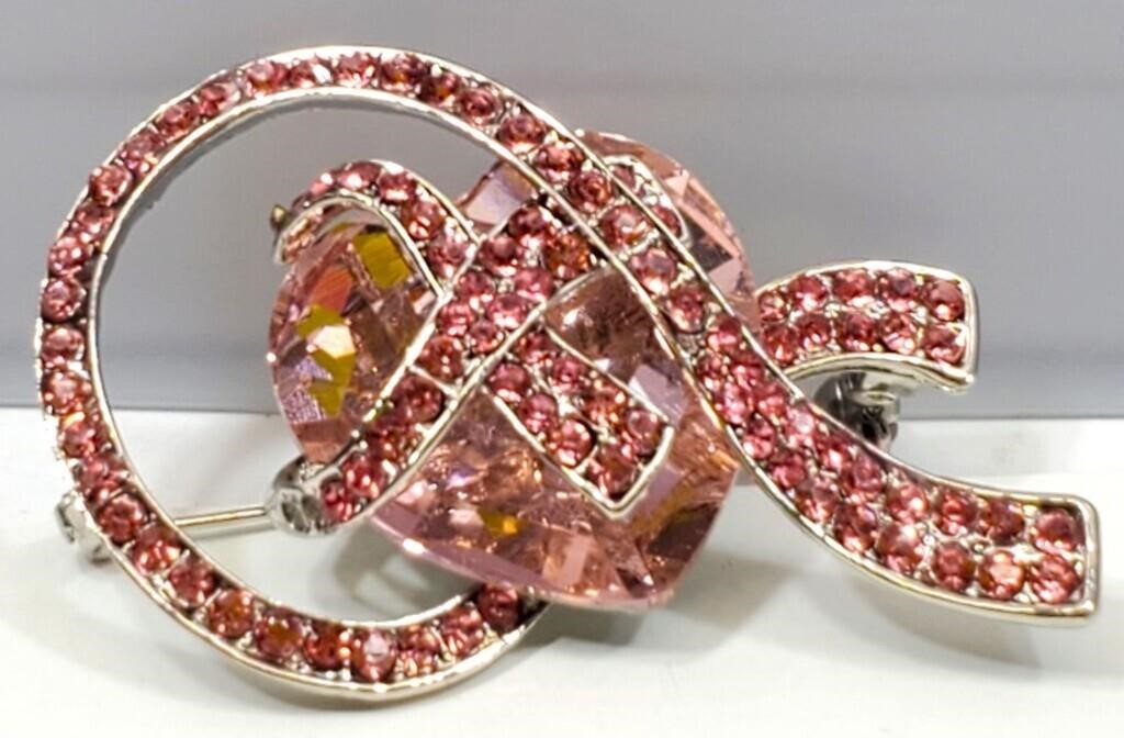Pink Crystal Heart Brooch
