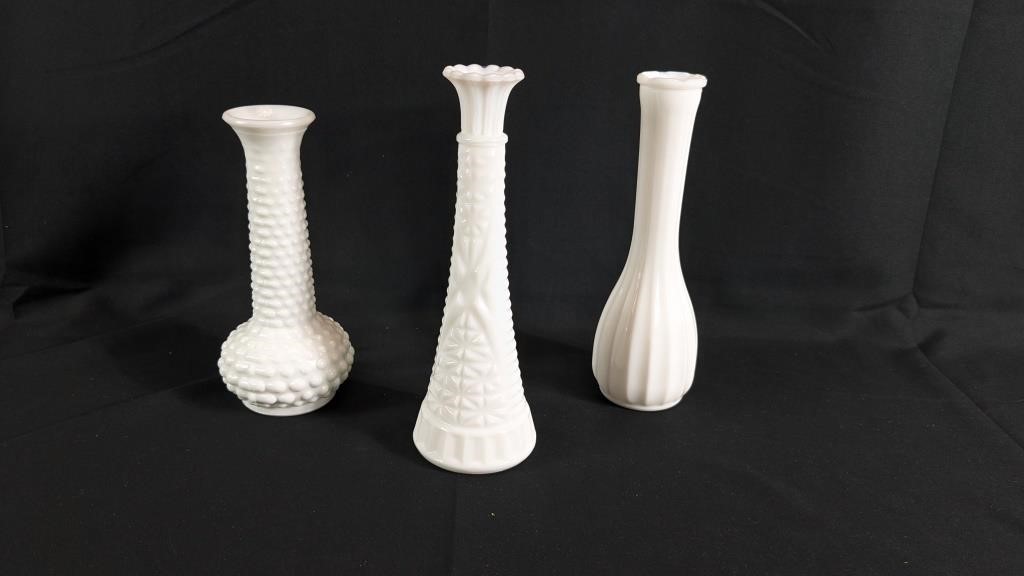 (3) White Glass Bud Vase