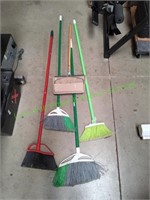 (4) Kitchen Brooms & (1) Metal Dust Pan
