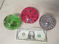 Lot of 3 Assorted Vintage Art Glass Paper weights