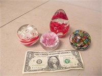 Lot of 4 Assorted Vintage Art Glass Paper weights