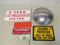 Lot of Vintage Metal Shop Signs & 1930s Chevy