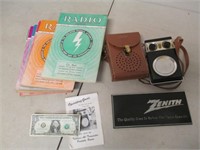 Vtg Zenith Royal 500 Transistor Radio w/ Case,