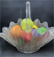 LE Smith Feather Fern Glass Basket w Fruit