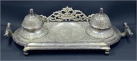 Indian Pewter Inkwell Stand