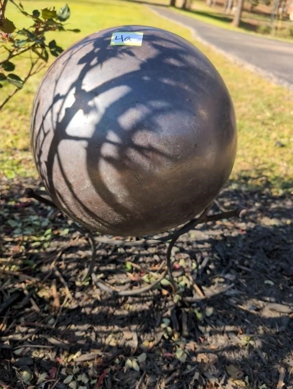 Metal gazing ball and stand