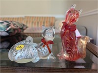 Murano glass cats clear has broken bow and chip