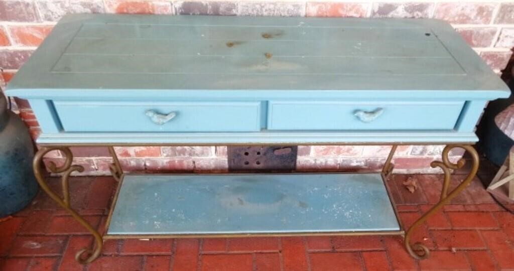 TEAL WOOD ENTRY TABLE