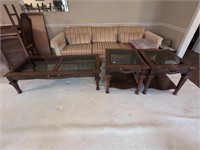 Wood and bevelled smoke glass coffee table and 2