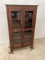 Primitive Oak Bookcase w/Glass Doors