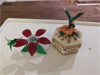 Glass hummingbird and trinket box