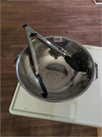 Stainless colander and tongs