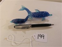 2 art glass small dolphins