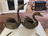 2 heavy brass swan planters