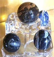 Carved Sodalite Egg , Orthceras Fossil & Sphere