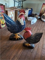 2 large wood chickens