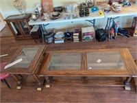Wood and glass coffee table w end table