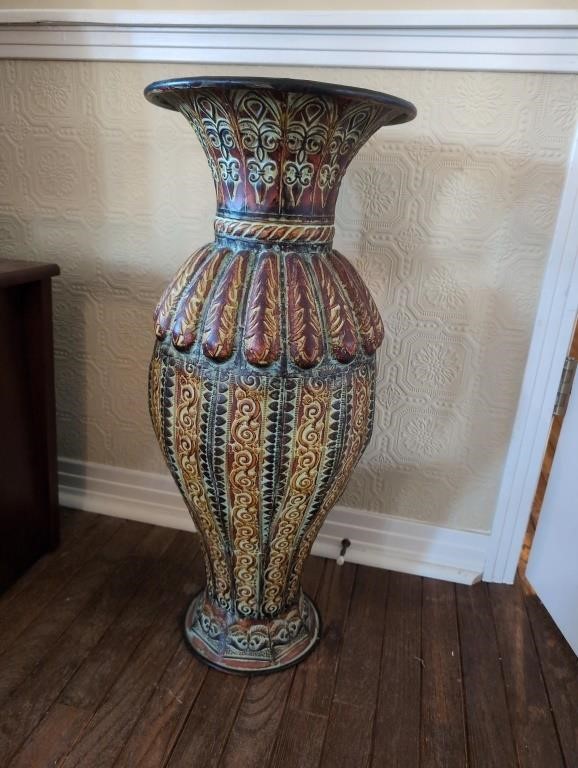 Large metal vase 29in tall 12in wide