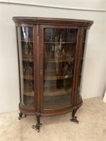 Oak Bow Front China Cabinet with Claw Legs
