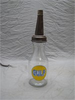 Vintage GULF 1Qt. Glass Motor Oil Bottle W/Spout
