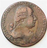 JOHN WILKILSON 1790 HALF PENNY coin 28mm